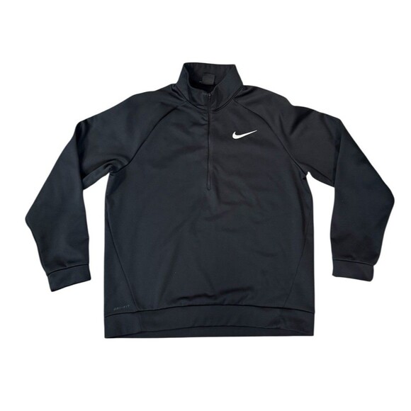 Nike Dri-Fit Quarter Zip Pullover Golf Shirt Black Long Sleeve Size Large - Picture 1 of 5